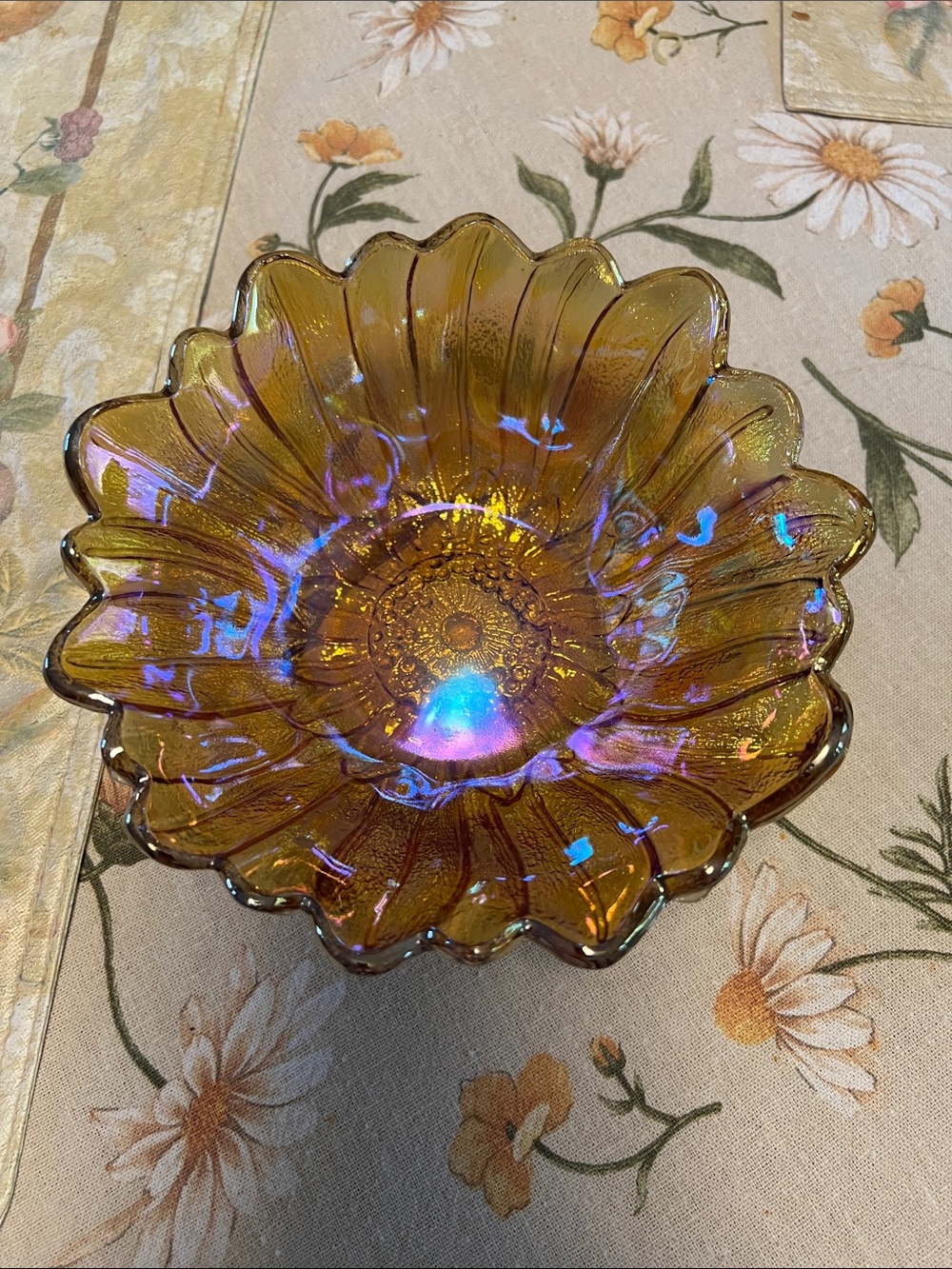 Iridescent Amber Glass Flower Bowl - Home Art